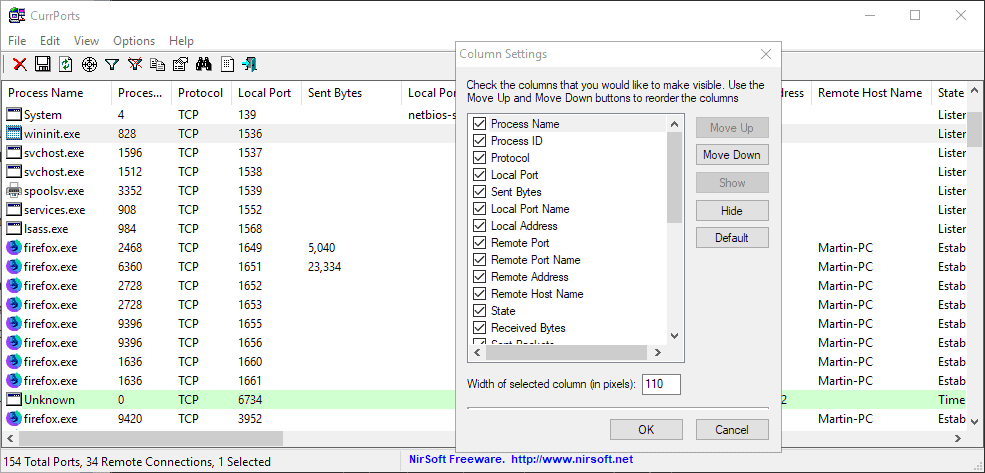 currports configuration