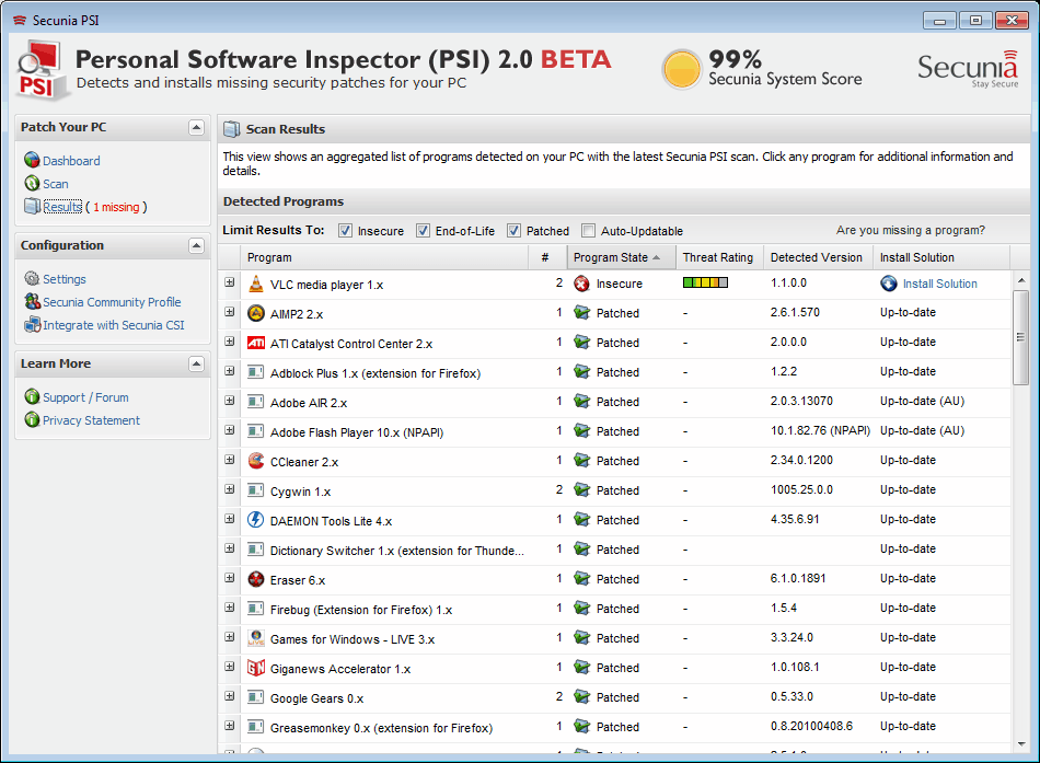 secunia personal software inspector 2