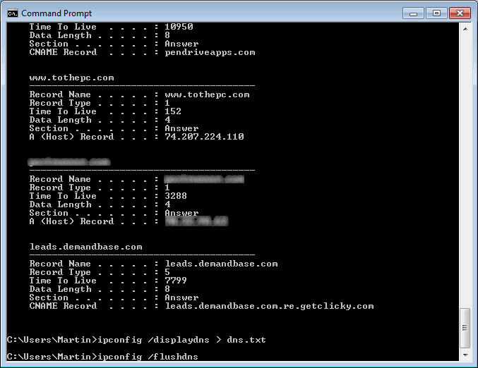 display dns