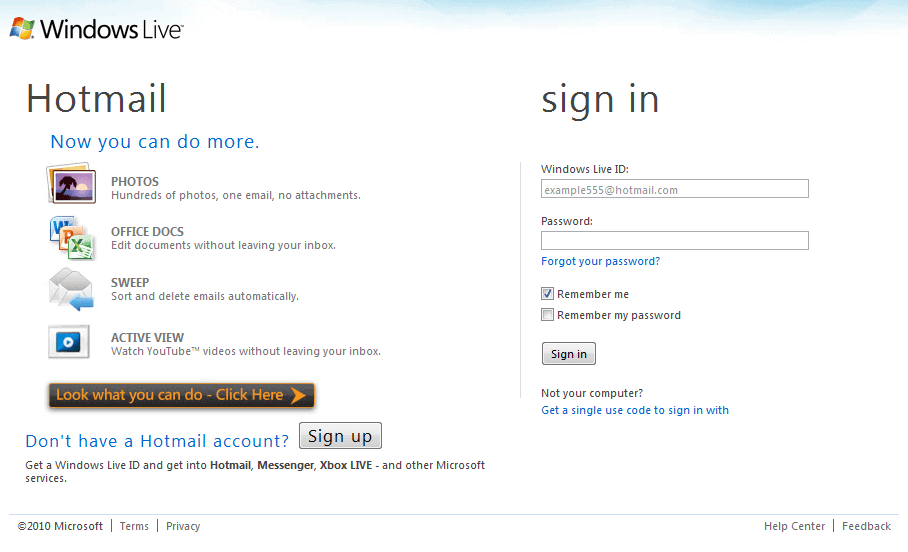 Windows live messenger hotmail sign in page