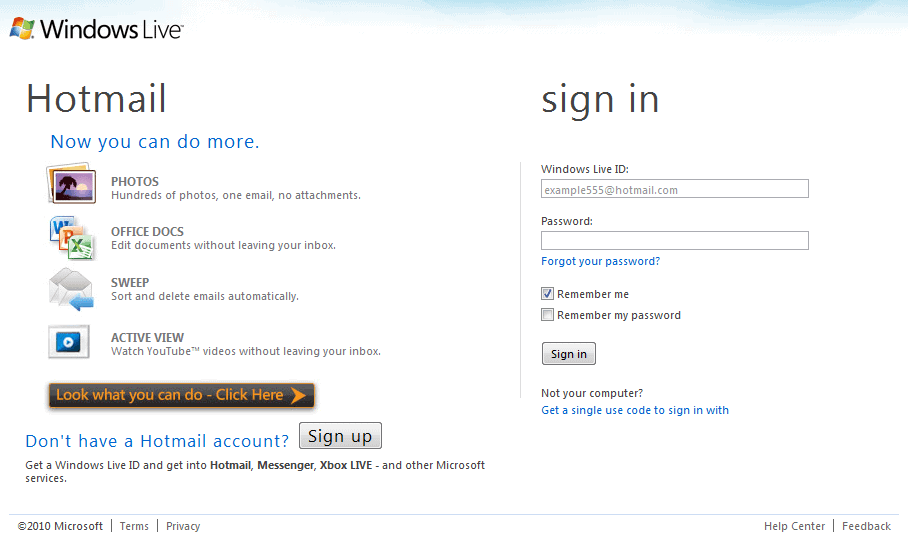 Hotmail Login Page