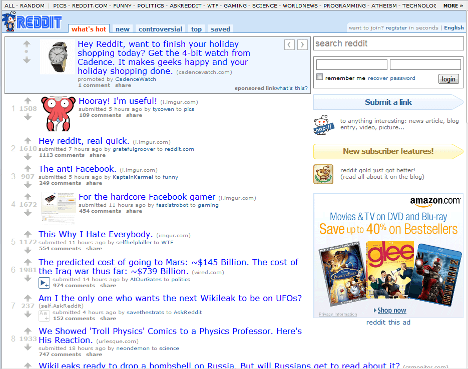 reddit homepage