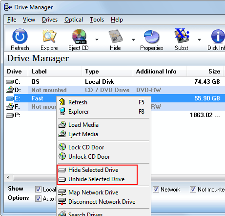 hide drives software