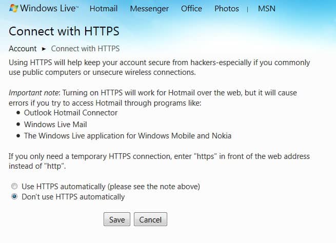 hotmail connect with https