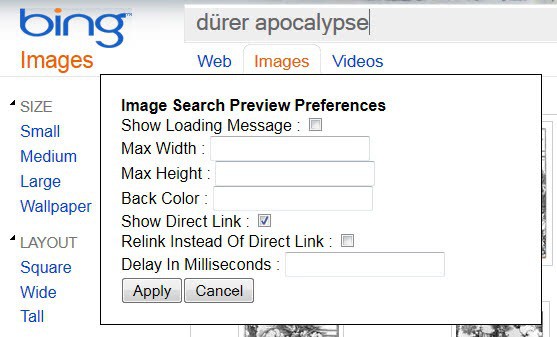 image search preview preferences