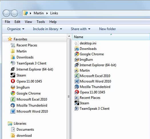 How To Add Program Links To Windows Explorer Favorites