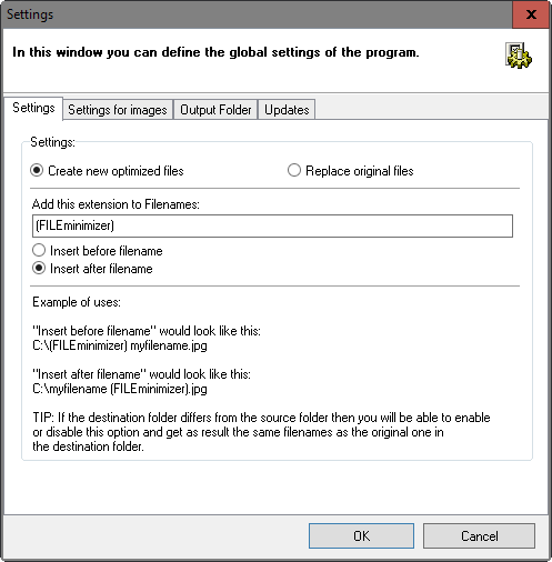 fileminimizer pictures settings