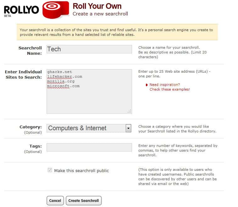 rollyo custom search engine