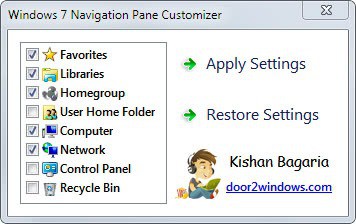 Windows 7 Navigation Pane Customizer