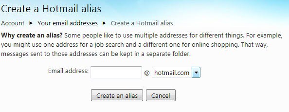 create a hotmail alias