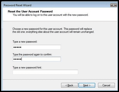 reset the user account password
