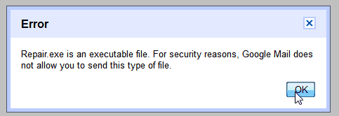 gmail error executable file