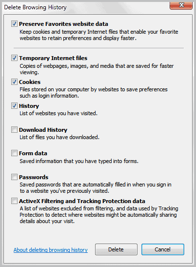 internet explorer delete cookies