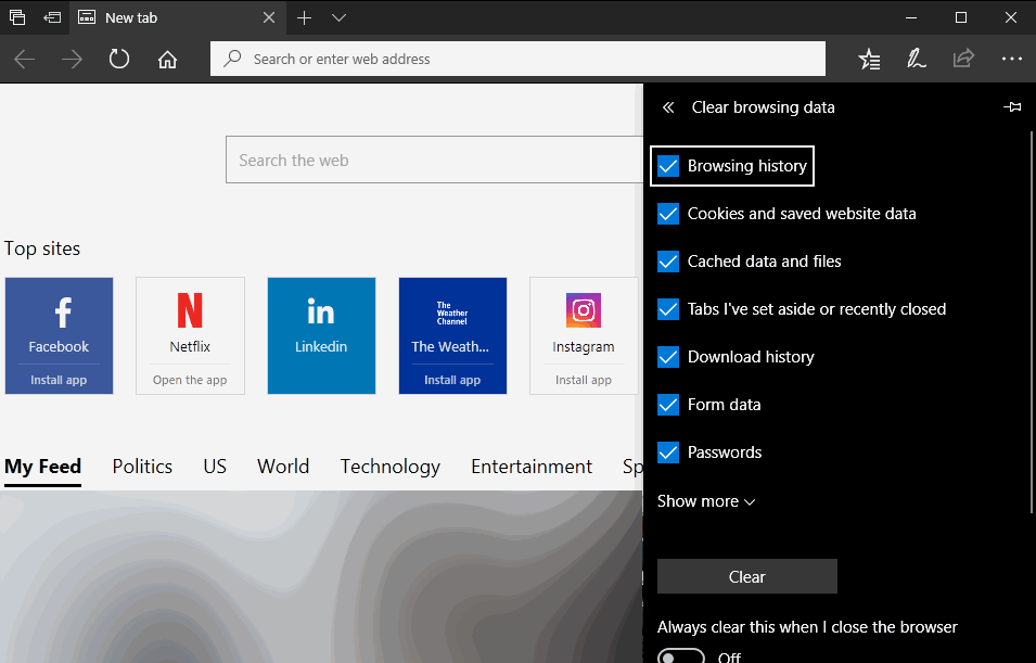 microsoft edge cache