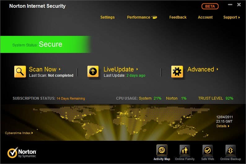 norton antivirus 2012 startportar