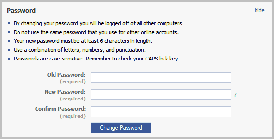 change facebook password