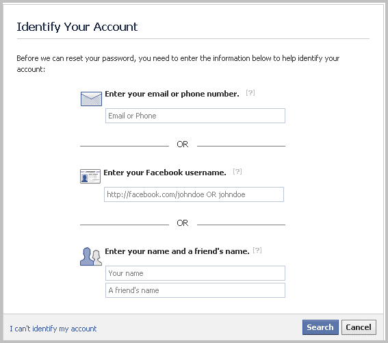 facebook идентифицировать аккаунт