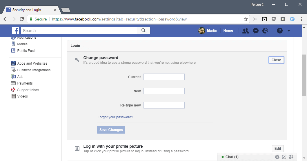 facebook password