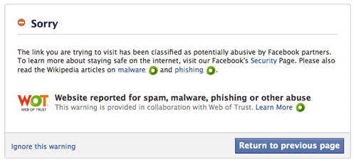 facebook warning web of trust