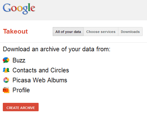 Google Takeout, Export Google Data