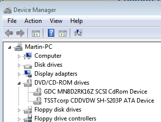 optical drives device manager