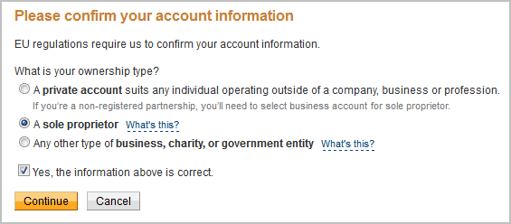 please confirm your account information