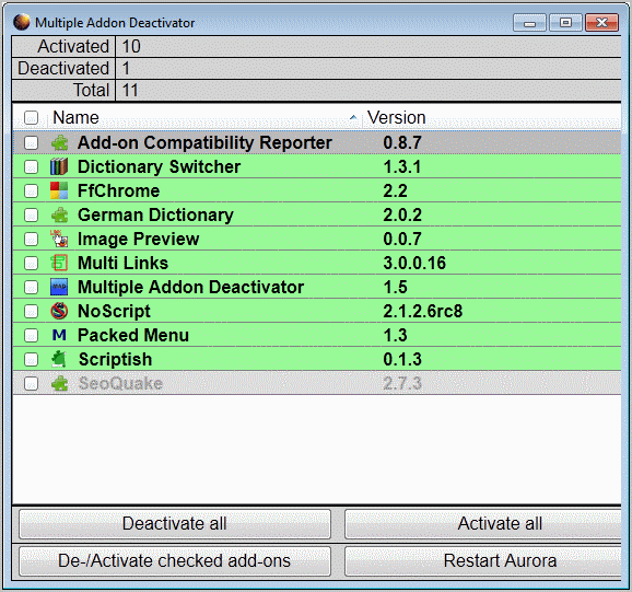 deactivate multiple firefox addons
