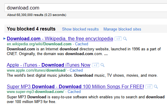 Block Download.com From Google Search Results