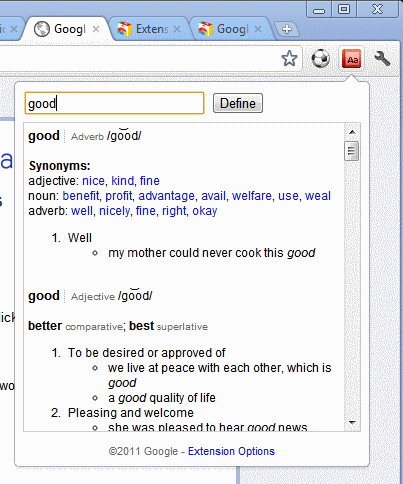 google dictionary look-up
