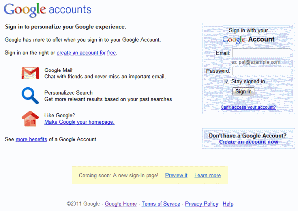 google old sign-in page