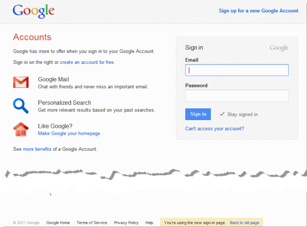 google sign-in page