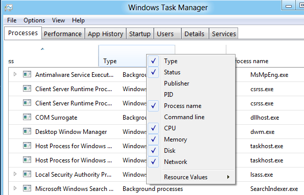 task manager process names