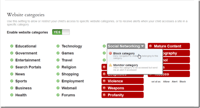 parental controls website categories