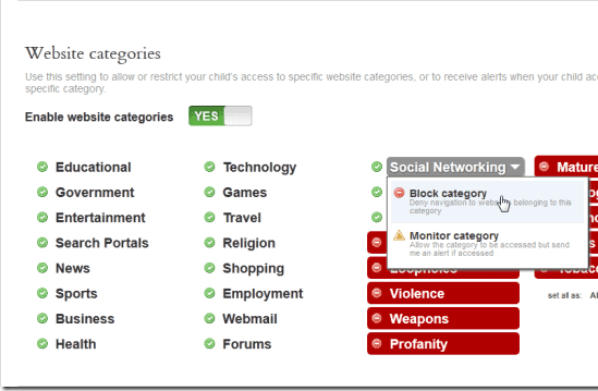 parental controls website categories