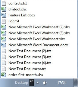 отсортированный список файлов панели инструментов рабочего стола