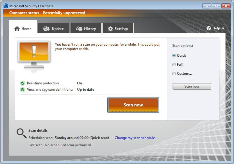 microsoft security essentials old interface