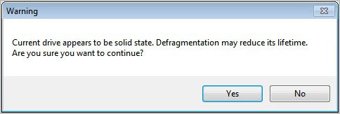 solid state drive defragmentation warning