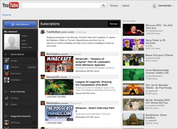 youtube new homepage