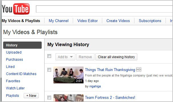 youtube viewing history
