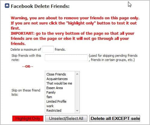 facebook delete friends
