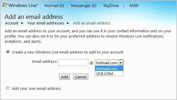 add hotmail email address