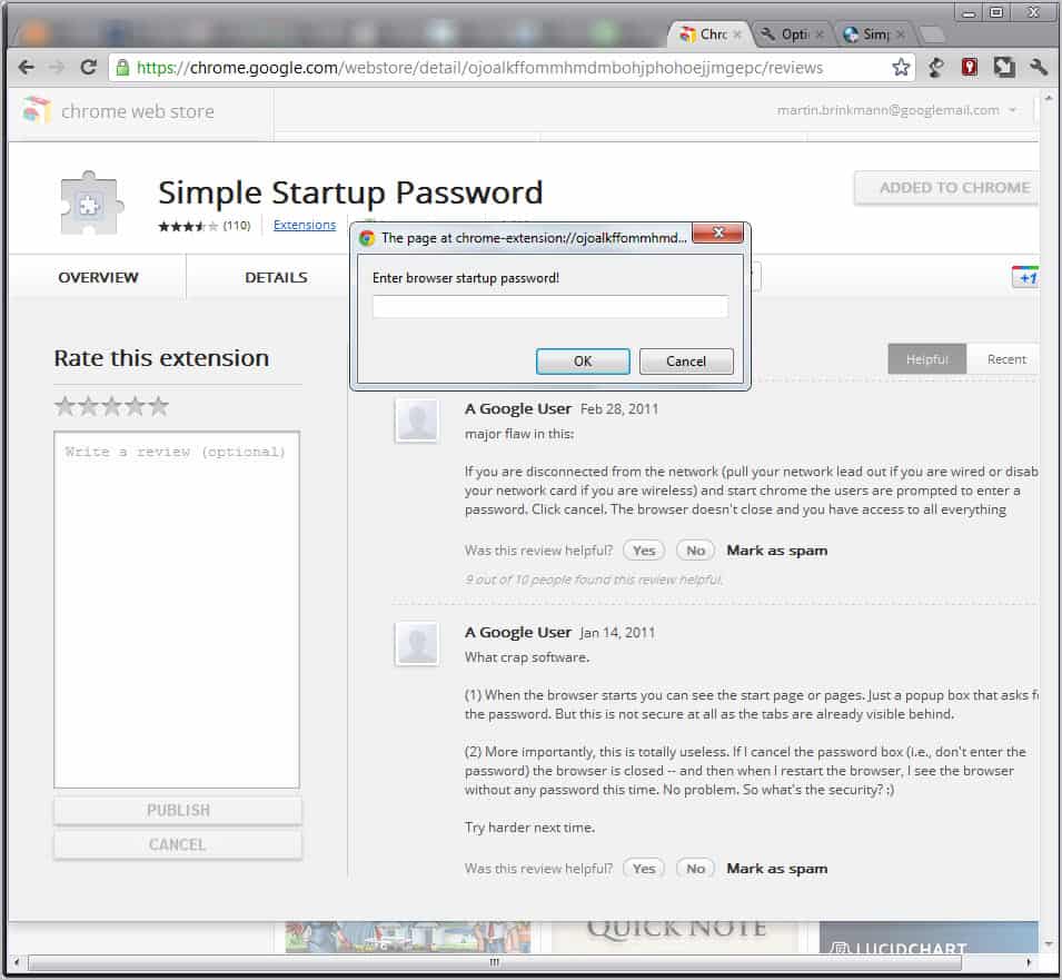 chrome simple startup password