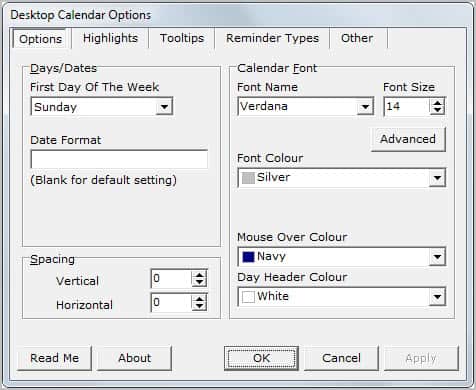 desktop calendar options