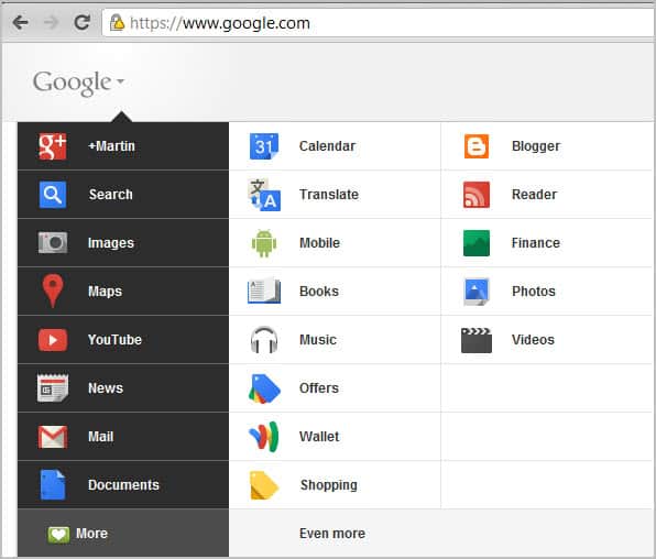 google menu bar