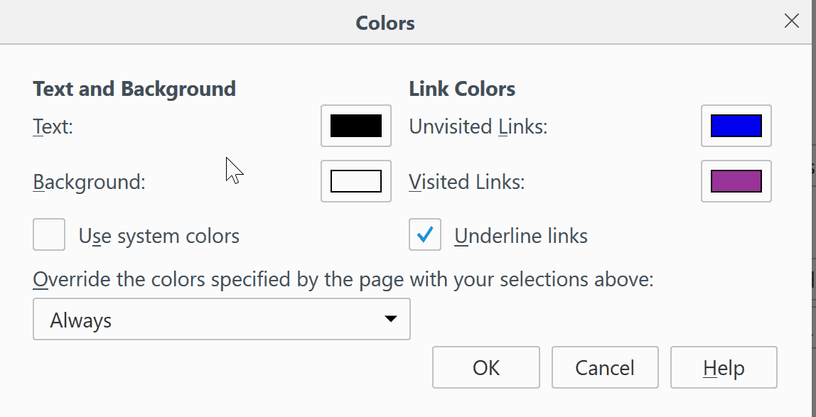 override visited links colors