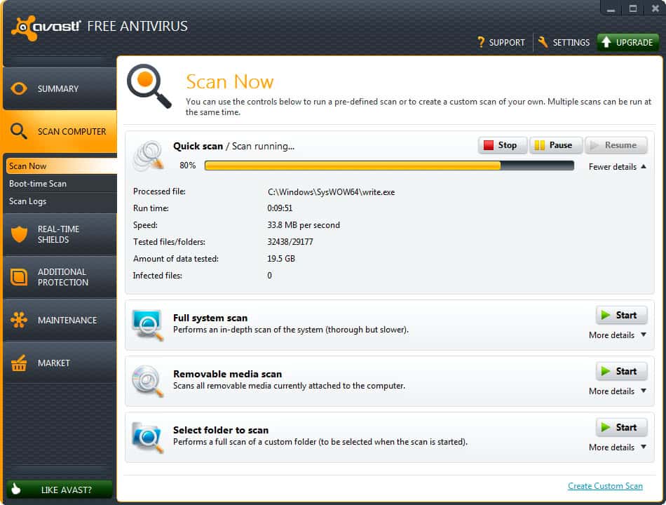 avast antivirus full virus scan stuck at 0