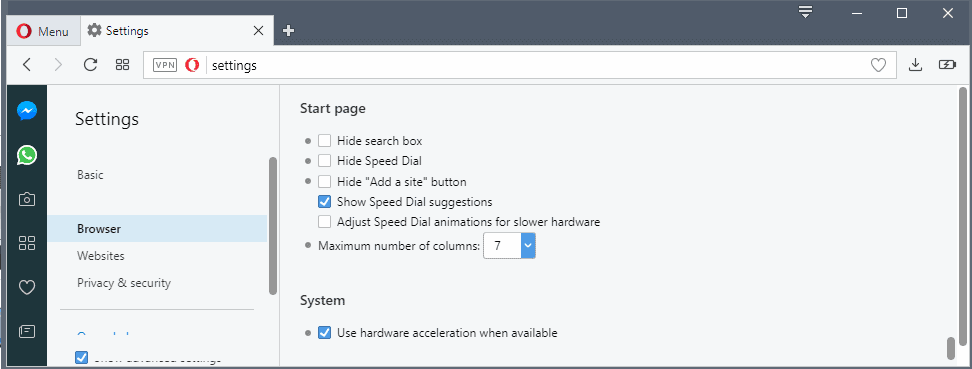 opera speed dial configuration