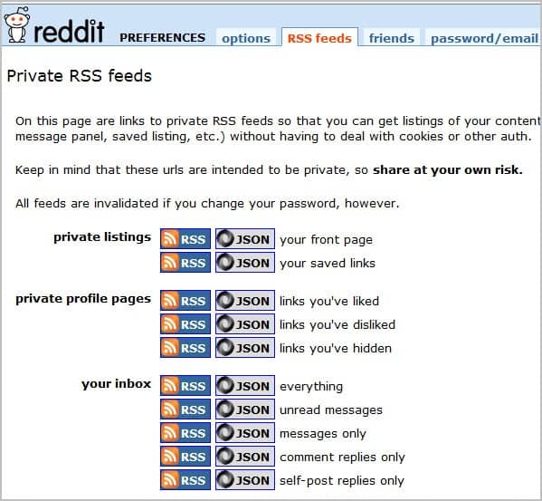 reddit private rss feeds