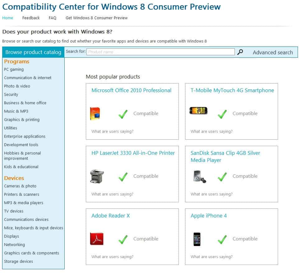 windows 8 compatibility center