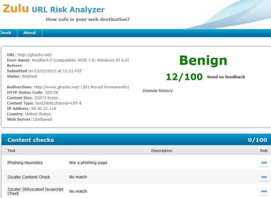 zulu url risk analyzer